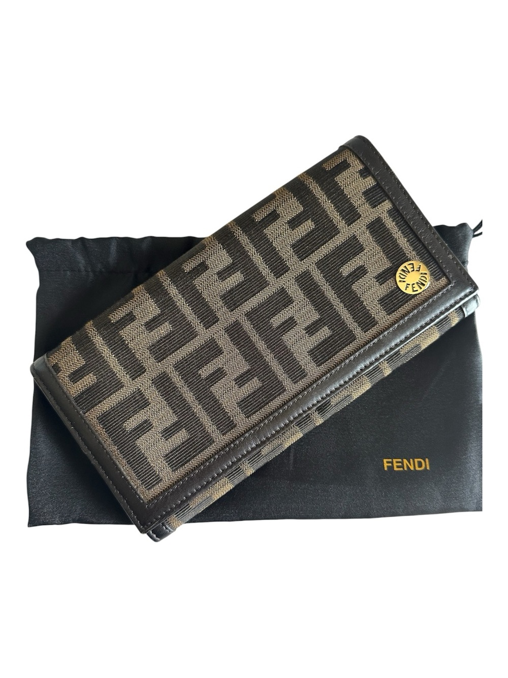 Fendi Zucca FF Monogram Continental Wallet Brown Canvas Leather with Dust Bag